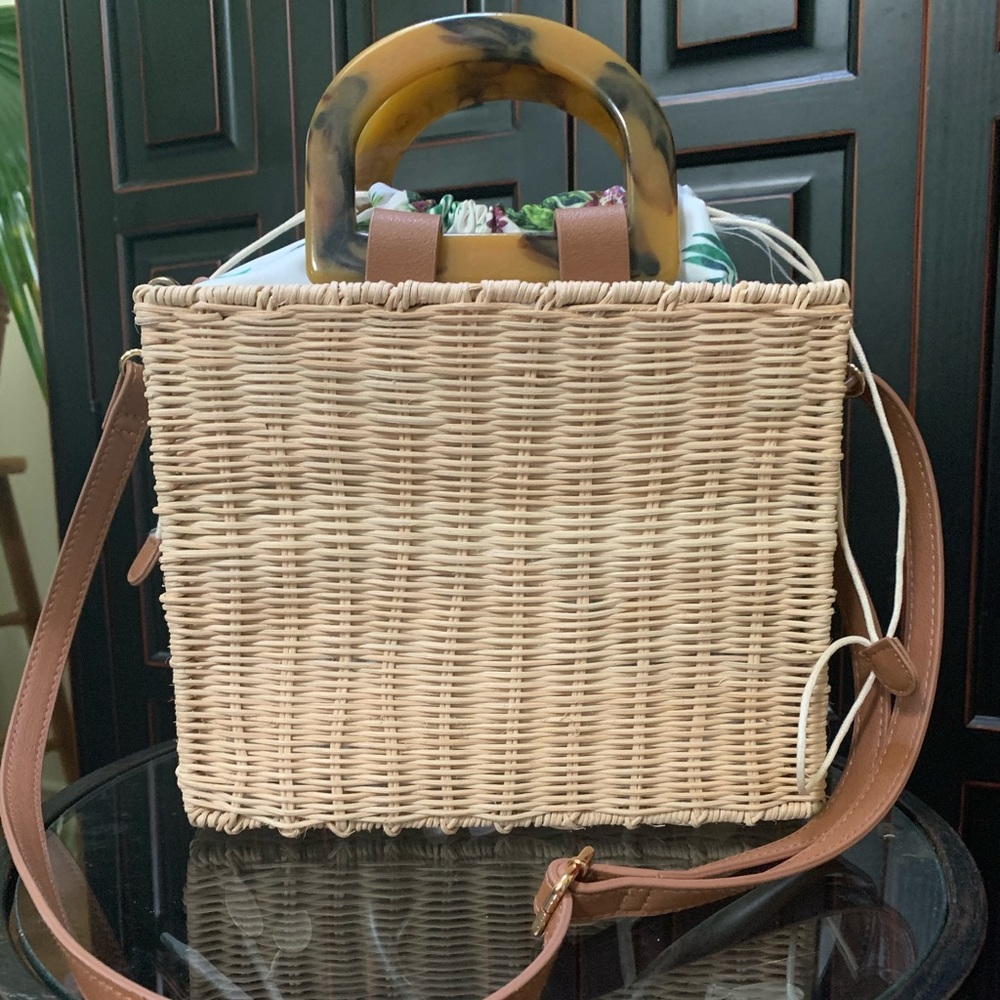 Straw/Wicker shoulder basket purse by INC